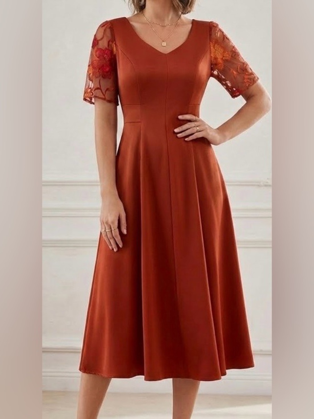 Handmade Rust  Midi Dress – One-of-a-Kind Princess Cut